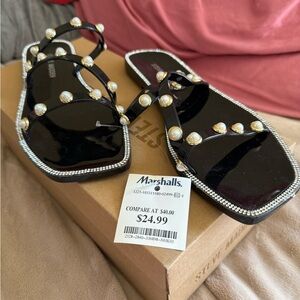 Steve Madden Black Sandals with Pearl Accents
